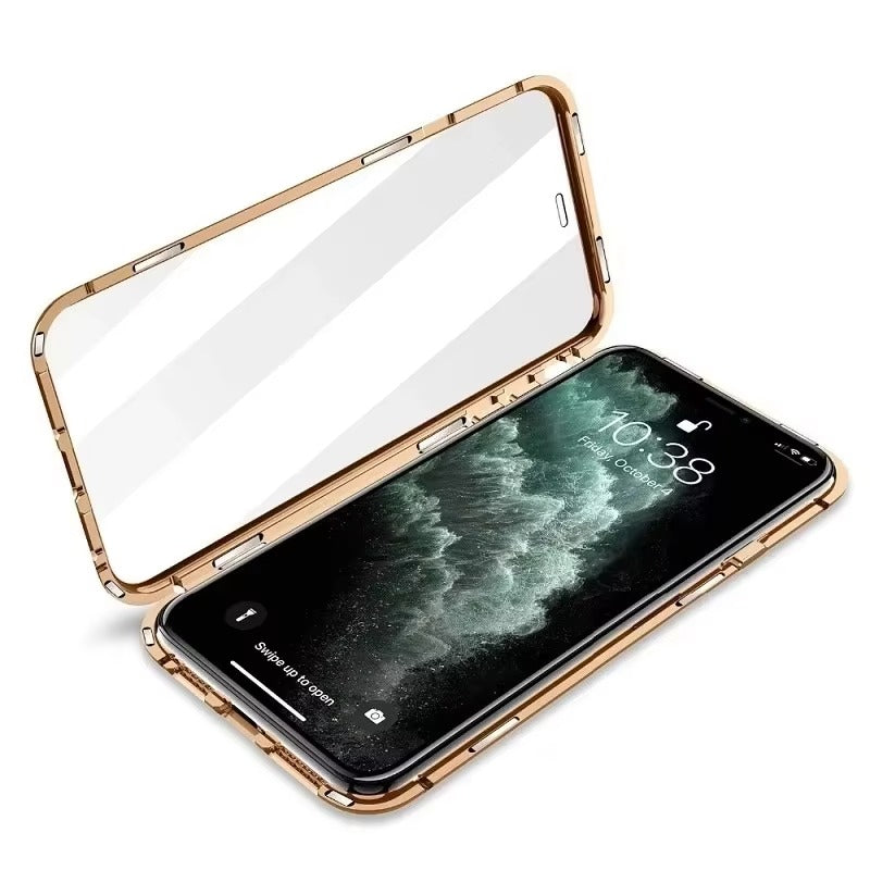 Premium Magnetic Glass Apple iPhone Case, MagSafe Compatible, Ultra Thin Shockproof Full Metal Frame Cover