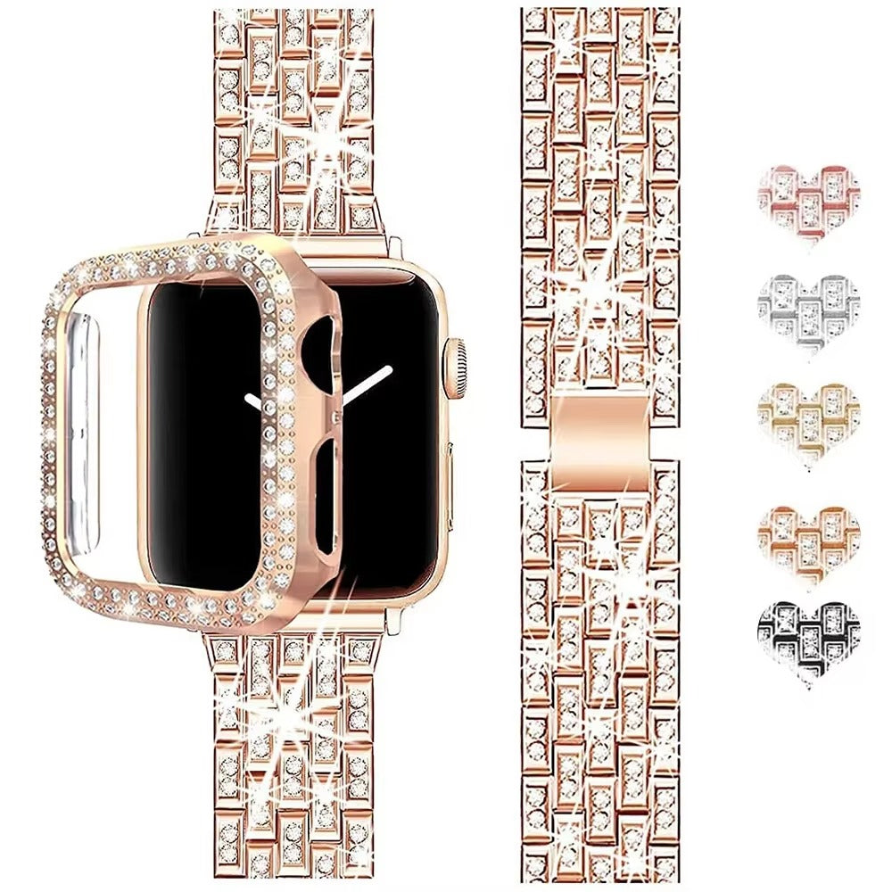 Luxury Glitter Metal Watch Band with Diamond Case – Sparkling Adjustable Strap and Protective Cover for 40mm to 49mm 