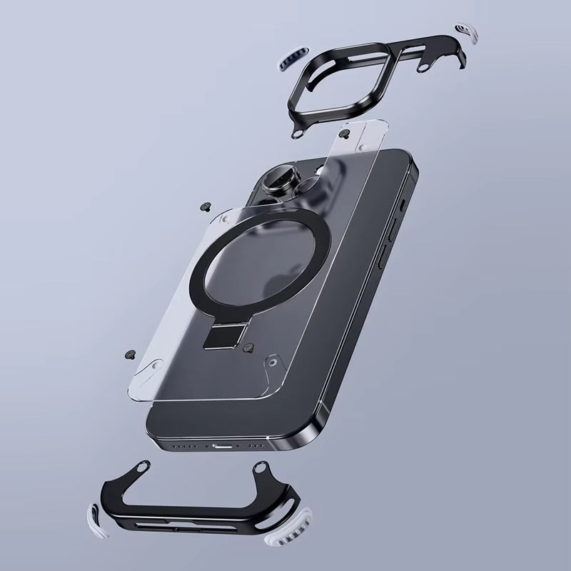 Luxury Edgeless Apple iPhone Case, MagSafe Compatible, Ultra Thin Magnetic  Metal Frame and Aluminum Kickstand