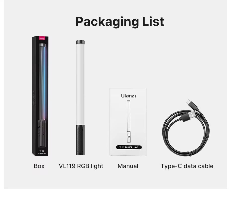 High Quality, Handheld RGB Light Wand – 19.7" LED Stick with Adjustable 2500K–9000K Color, CRI 95+, Apple iPhone and Cameras