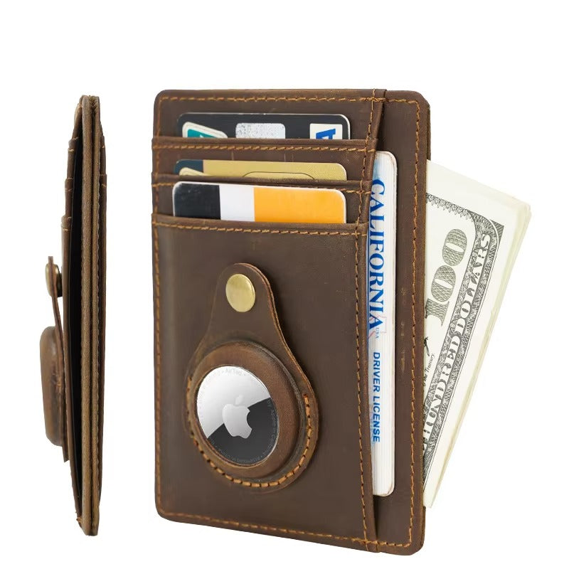 Premium Leather Airtag Wallet – Slim Anti-Lost Card Holder with GPS Tracker Slot, RFID Blocking, Scratch-Resistant Case for Men & Women