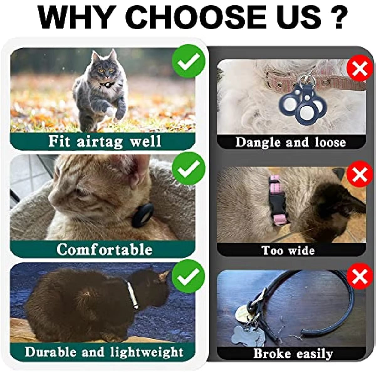 Premium Reflective Cat Collar with AirTag Holder – Adjustable Breakaway Design with Bell for Kittens and Small Pets 0.4" Wide