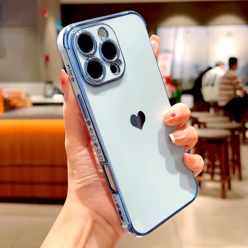 Luxury Apple iPhone Case MagSafe Compatible, Camera Lens & Screen Protection, Ultra Thin Shockproof Magnetic Full All Around Protection Cover with Electroplated Love Heart Design