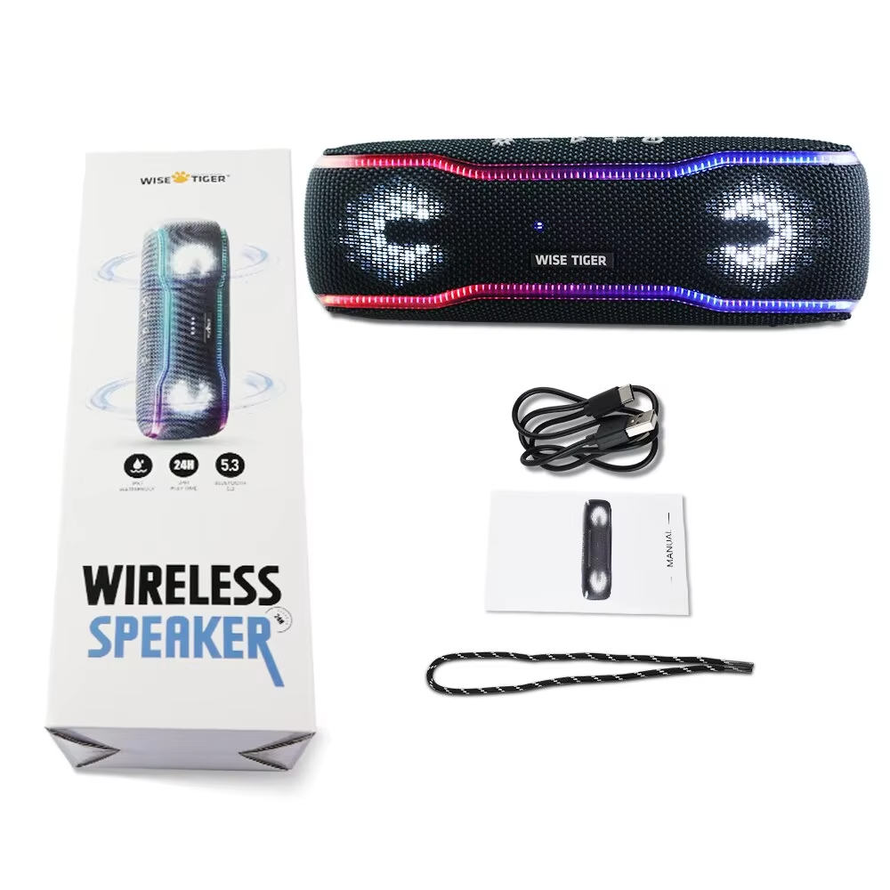 Premium Portable Bluetooth Speaker – IPX7 Waterproof Outdoor Sound Box with 25W Stereo Output, Colorful LED Lights, BT 5.3 Surround Sound System