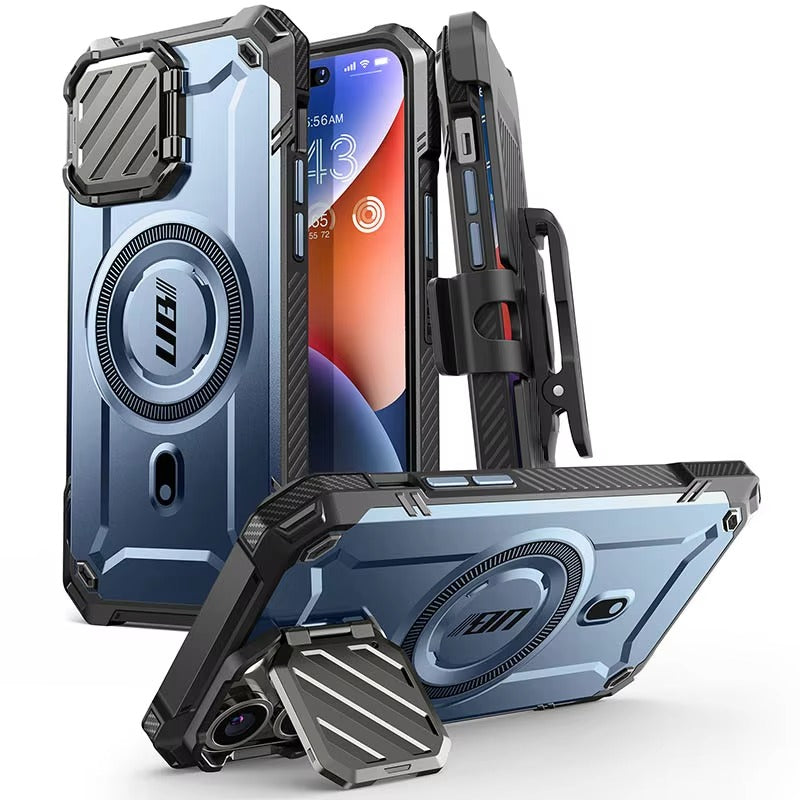 Robust Apple iPhone Case, MagSafe Compatible, Ultra Thin Magnetic Shockproof Cover with Camera Lens Shield, Kickstand Frame