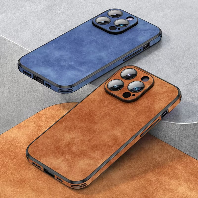 Shockproof Magnetic Leather Apple iPhone Case, MagSafe Compatible, Full Lens and Screen Protection, Slim Bumper Grip Cover for Everyday Mobile Use