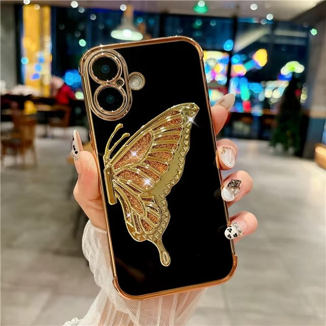 Luxury Apple iPhone Case, MagSafe Compatible, Camera Lens and Screen Protection, Ultra Thin, Shockproof, Magnetic, Full All Around Protection, Butterfly Stand Cover