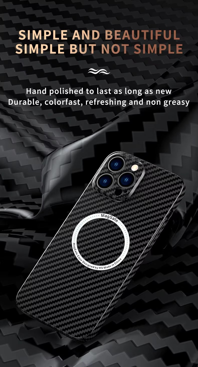 Premium Carbon Fiber Apple iPhone Case, MagSafe Compatible, Ultra Thin Magnetic Screen and Camera Guard, Sleek Matte Finish
