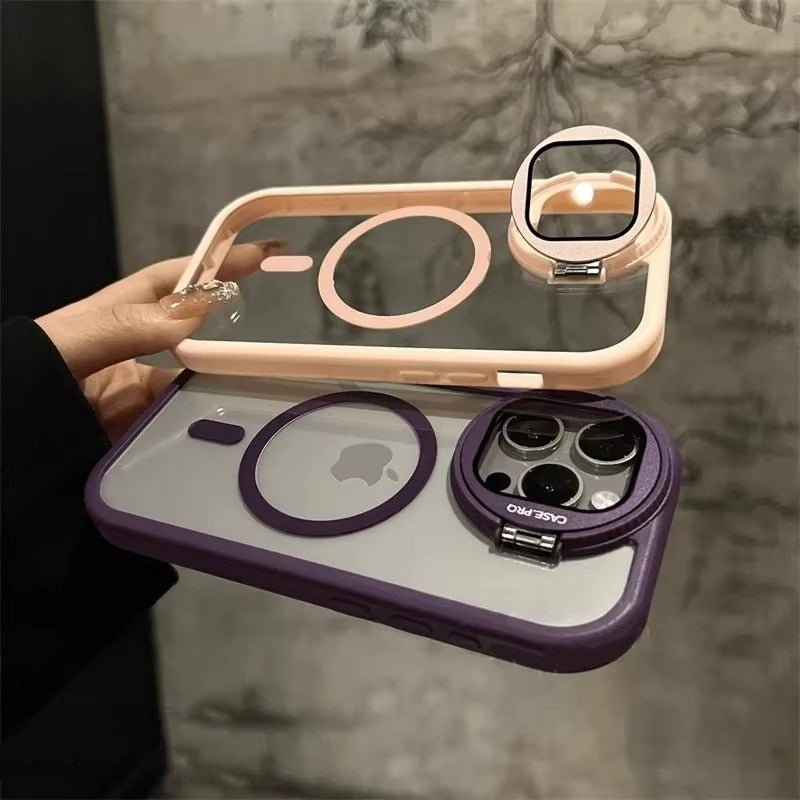 Luxury Apple iPhone Case MagSafe Compatible, Camera Lens & Screen Protection, Ultra Thin Shockproof Magnetic Full All Around Protection Cover with Acrylic Stand & Glass Camera