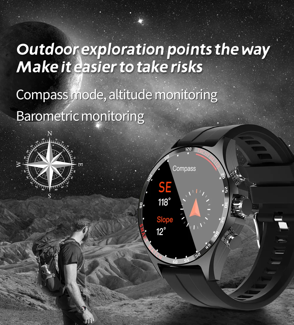 Robust Outdoor Smartwatch for iPhone – NFC Access Control, GPS Positioning, Compass, 400mAh Battery, IP68 Waterproof Fitness & Health Tracker for Men