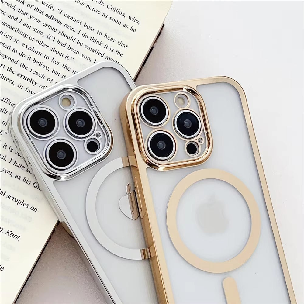 Luxury Apple iPhone Case, MagSafe Compatible, Camera Lens & Screen Protection, Ultra Thin, Shockproof, Magnetic Full All Around Cover – Clear Plating Soft Case with Necklace Lanyard Cord