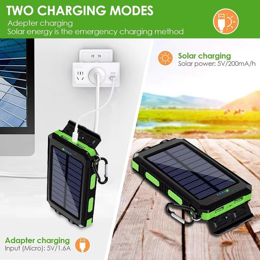 Robust 80000mAh Solar Power Bank – Portable Waterproof Charger with Dual USB, Strong LED Flashlight, Digital Display, Compass & Outdoor Emergency Features