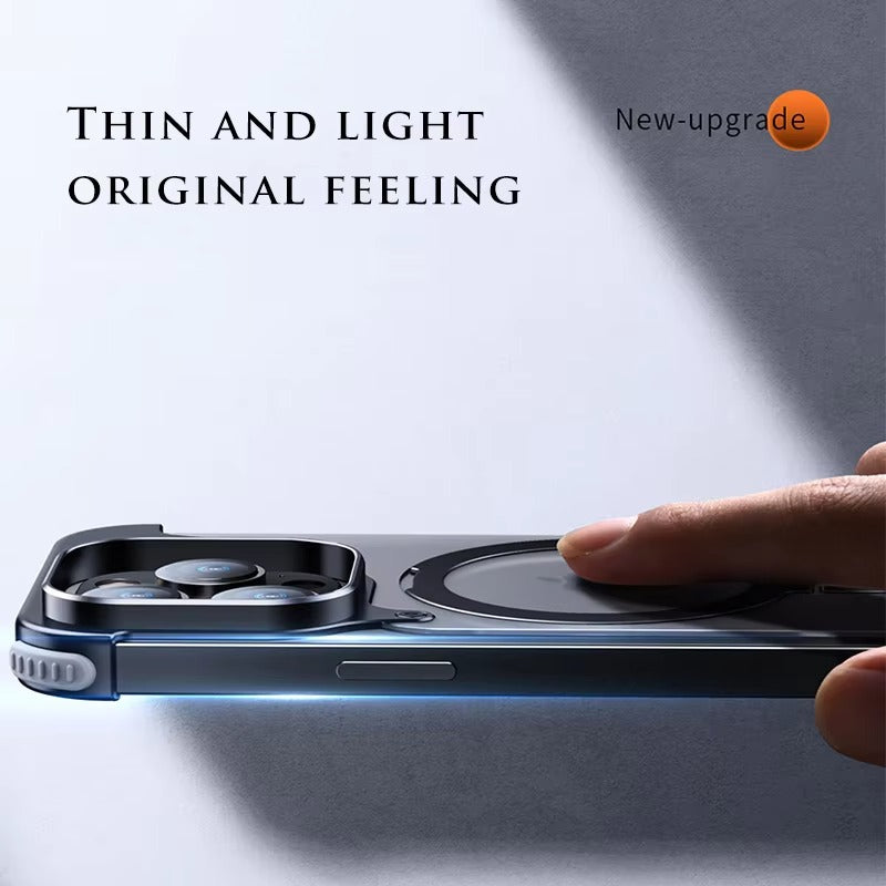 Luxury Edgeless Apple iPhone Case, MagSafe Compatible, Ultra Thin Magnetic  Metal Frame and Aluminum Kickstand