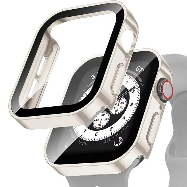 High Quality Tempered Glass Case for Apple Watch – Straight Edge, Full Coverage Display Protector Film, Shock-Resistant Shell for 40mm to 45mm Smartwatches