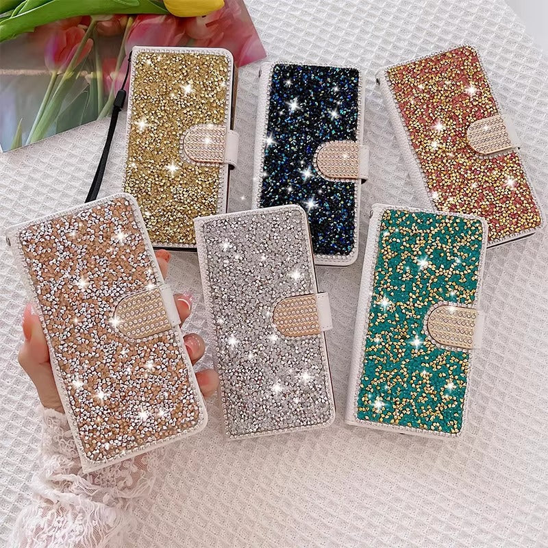 Luxury Apple iPhone Case, MagSafe Compatible, Camera Lens and Screen Protection, Ultra Thin, Shockproof, Magnetic, Full All Around Protection, Glitter Leather Wallet Cover