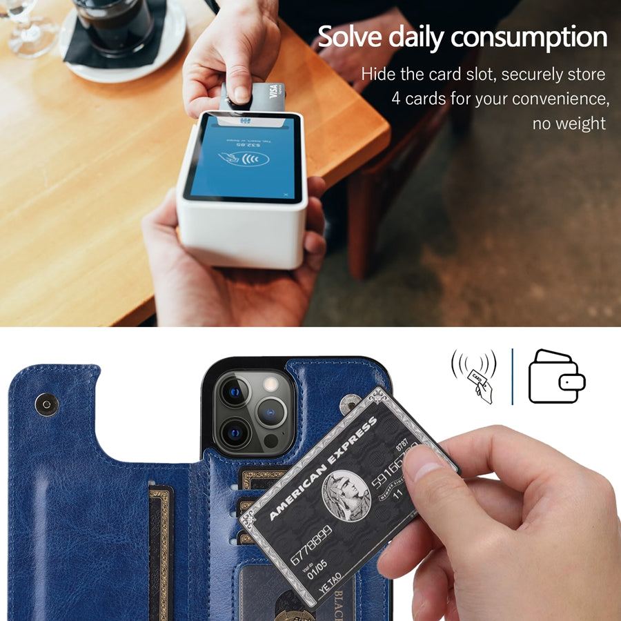 Luxury PU Leather Wallet iPhone Case – Kickstand, Card Holder Slots, Elegant Magnetic Closure for iPhone Models