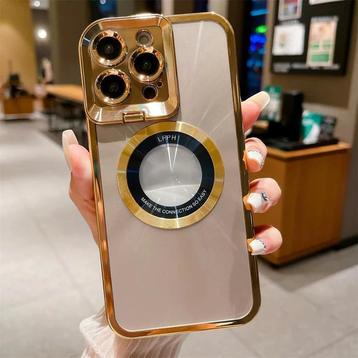 Aurora MagSafe iPhone Case - Plating CD Pattern, Logo Hole Design, Stand Bracket, Magnetic Wireless Charging Case for iPhone