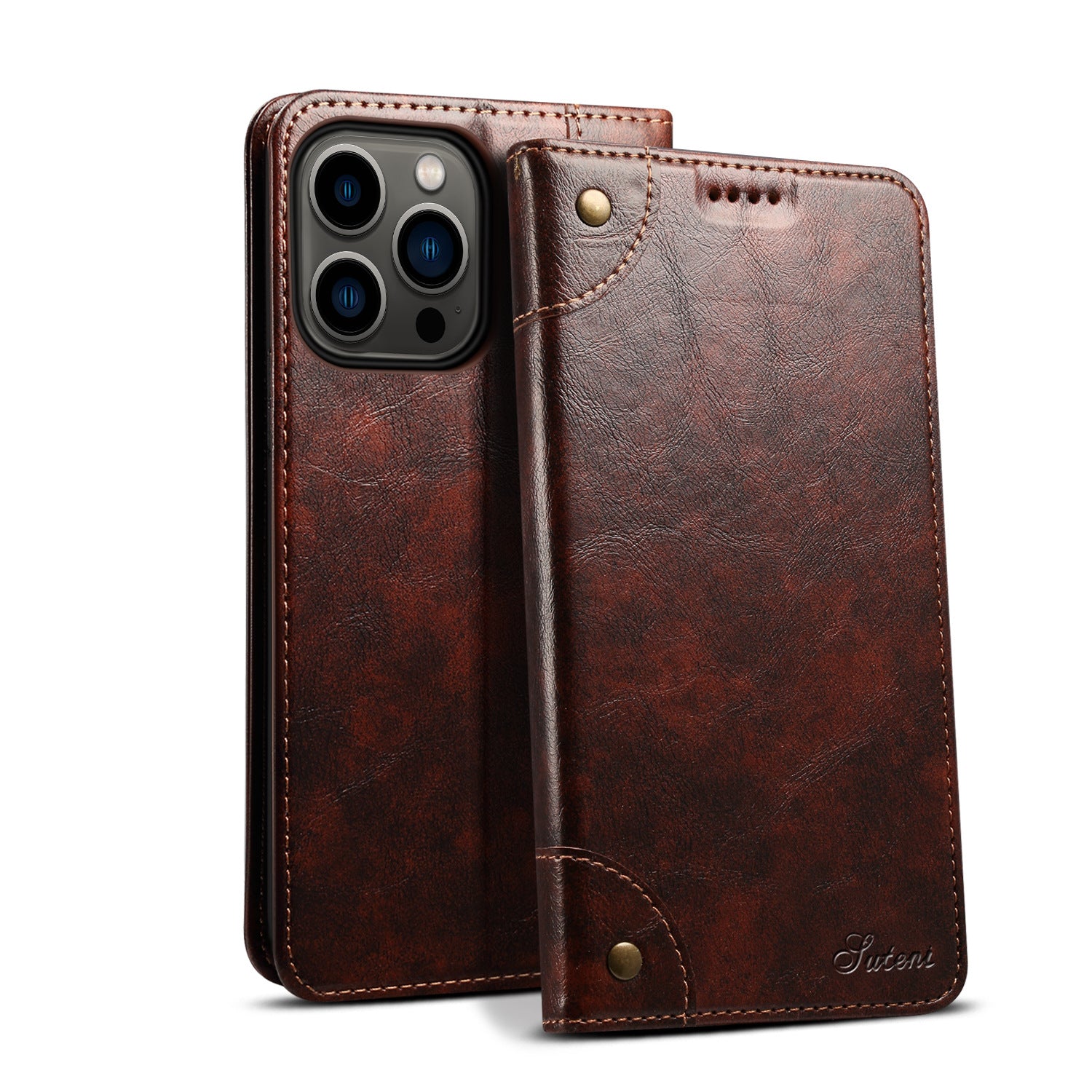 Retro Leather Wallet iPhone Case – Magnetic Closure, Card Slots, Shockproof Protection Durable PU Leather Cover for iPhone