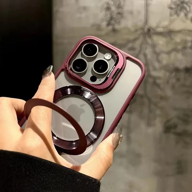 Luxury Apple iPhone Case MagSafe Compatible, Camera Lens & Screen Protection, Cover with Transparent Kickstand Bumper