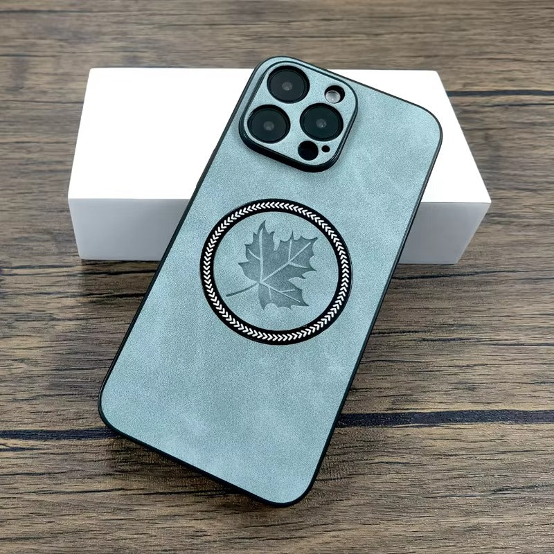 Premium Retro Leather Maple Leaf iPhone Case – MagSafe Charging, Stylish & Durable Full Protection Cover | Case for iPhone