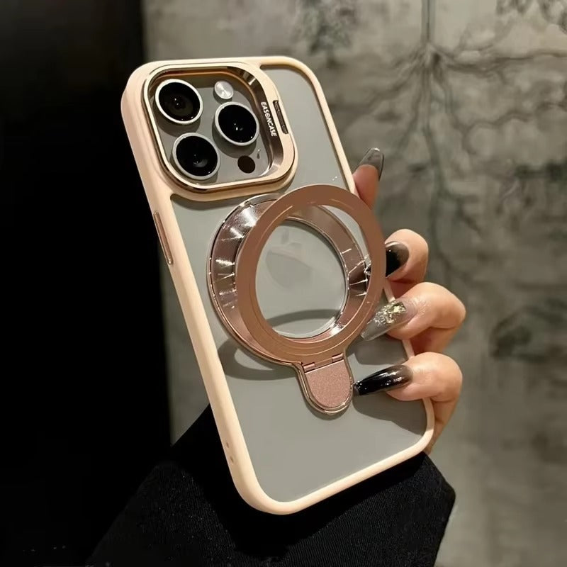 Luxury Apple iPhone Case MagSafe Compatible, Camera Lens & Screen Protection, Cover with Transparent Kickstand Bumper