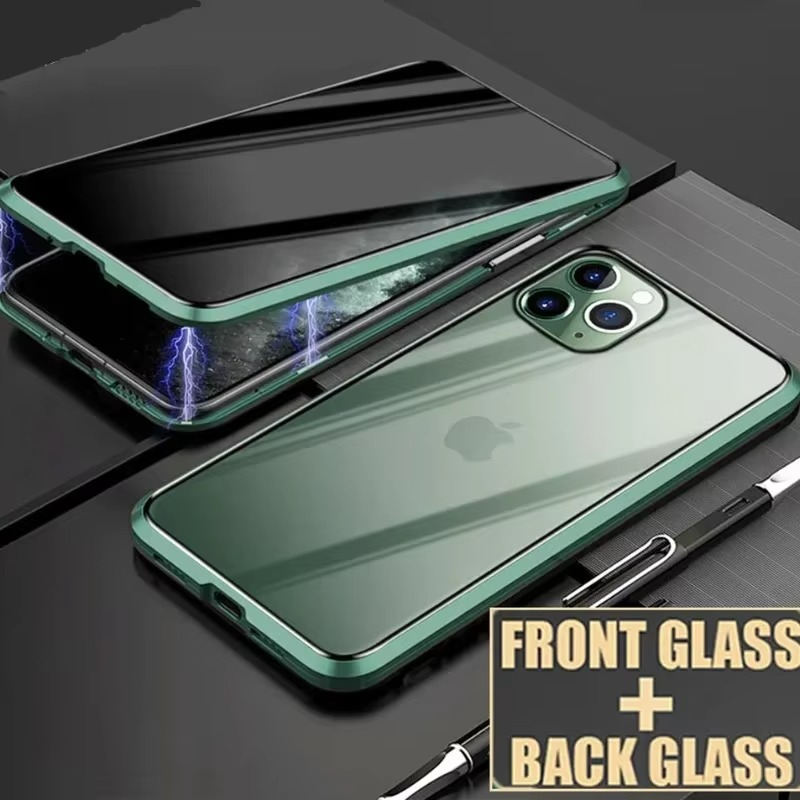 Robust Apple iPhone Case, MagSafe Compatible, Camera Lens and Screen Protection, Ultra Thin, Shockproof, Magnetic, Full All Around Protection, 360 Metal Glass Magnet Cover