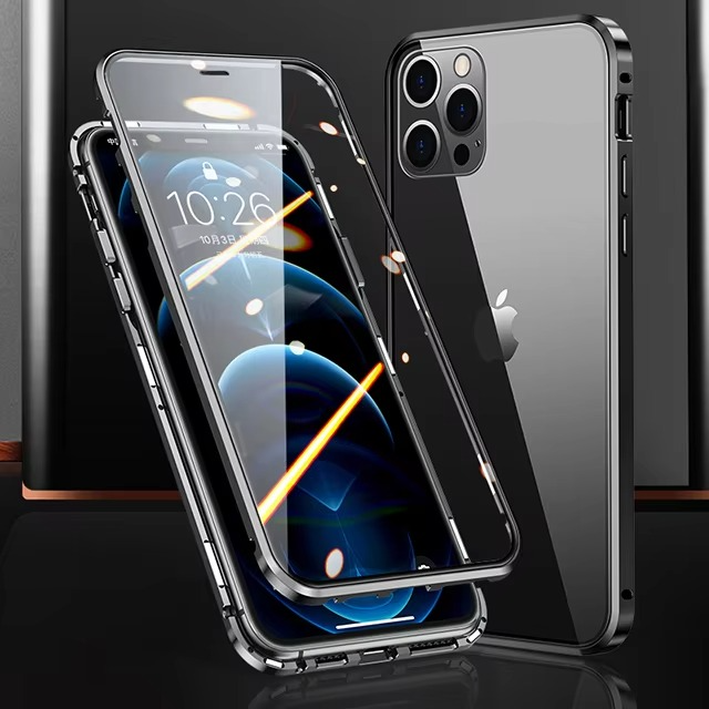 Robust Apple iPhone Case, MagSafe Compatible, Camera Lens and Screen Protection, Ultra Thin, Shockproof, Magnetic, Full All Around Protection, 360 Metal Glass Magnet Cover
