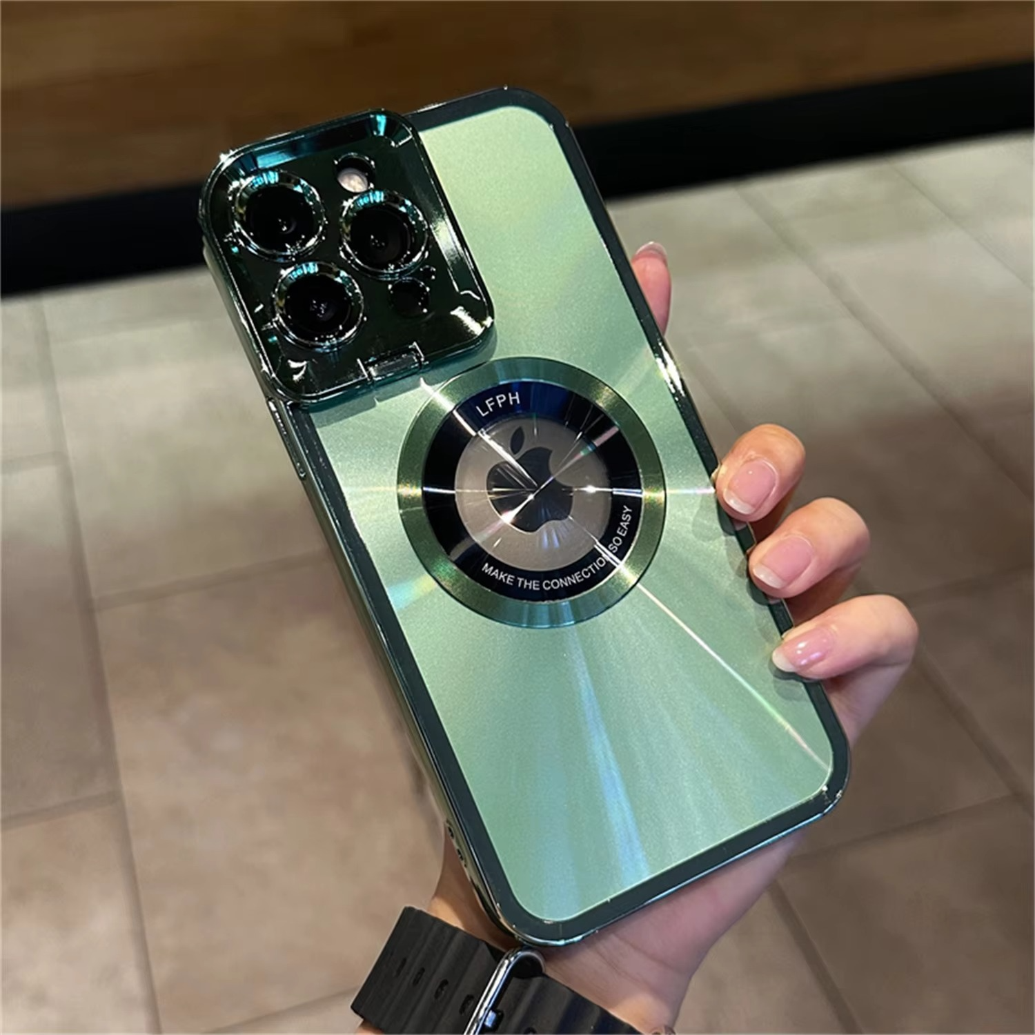 Aurora MagSafe iPhone Case - Plating CD Pattern, Logo Hole Design, Stand Bracket, Magnetic Wireless Charging Case for iPhone