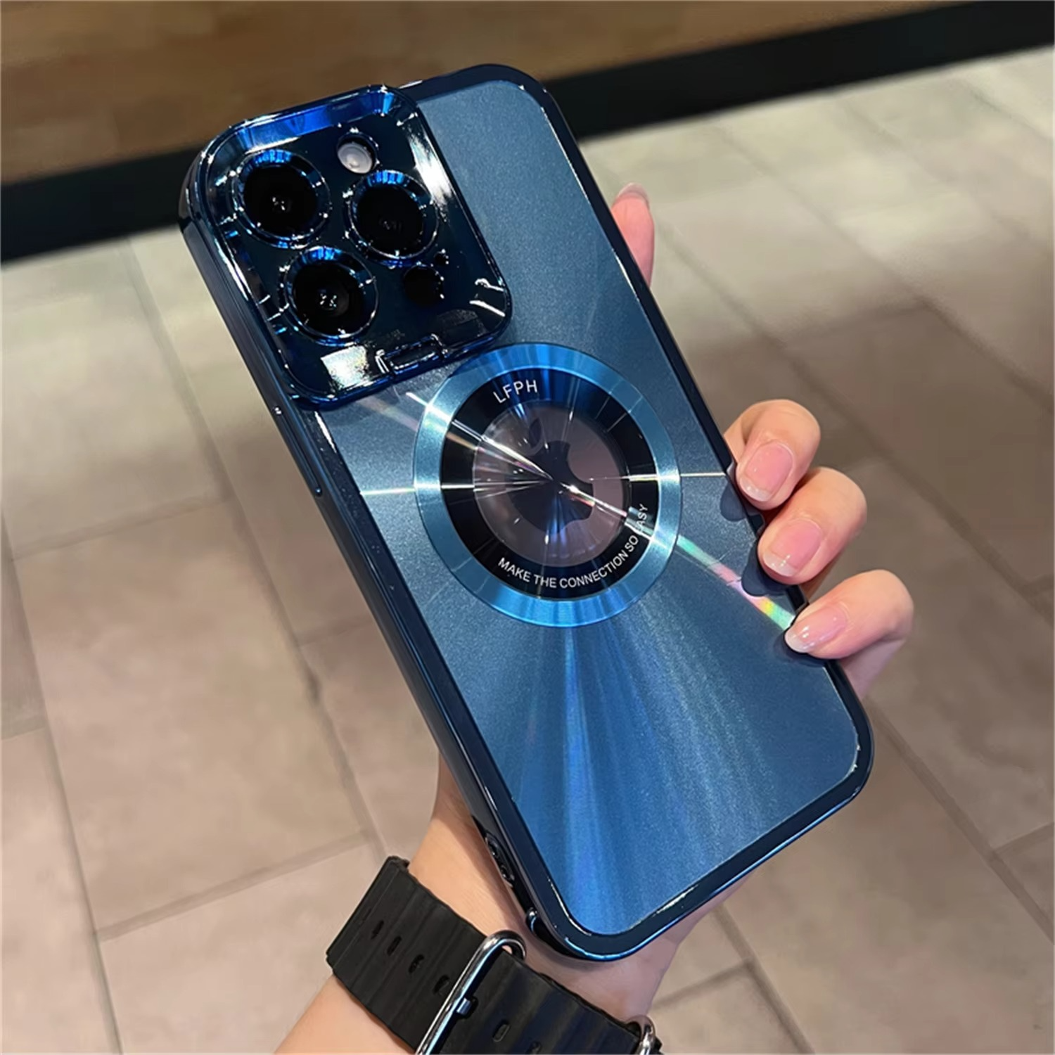 Aurora MagSafe iPhone Case - Plating CD Pattern, Logo Hole Design, Stand Bracket, Magnetic Wireless Charging Case for iPhone