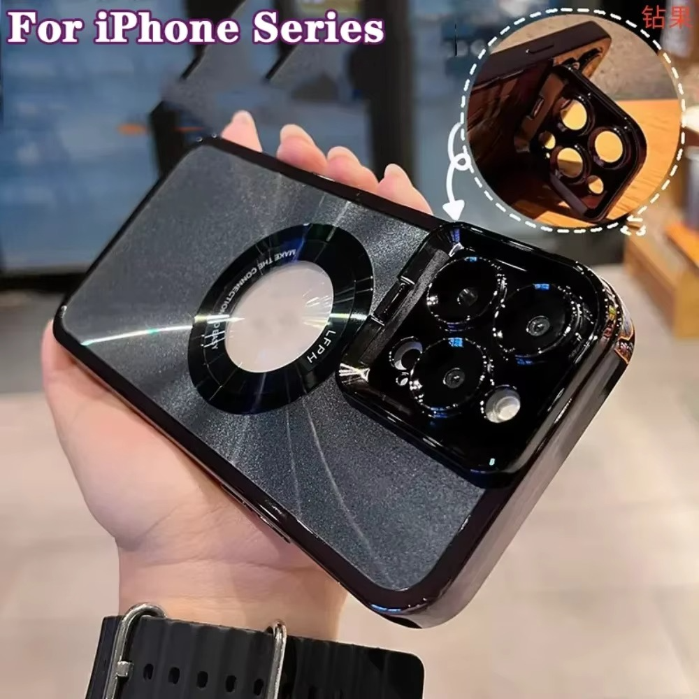 Aurora MagSafe iPhone Case - Plating CD Pattern, Logo Hole Design, Stand Bracket, Magnetic Wireless Charging Case for iPhone