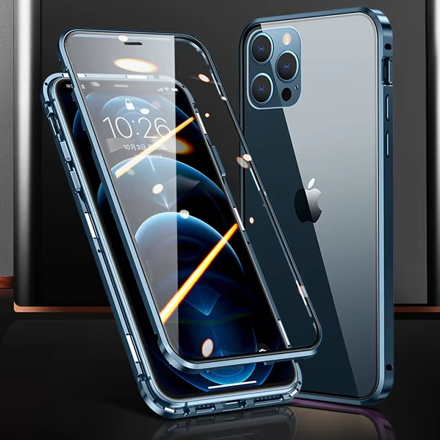 Robust Apple iPhone Case, MagSafe Compatible, Camera Lens and Screen Protection, Ultra Thin, Shockproof, Magnetic, Full All Around Protection, 360 Metal Glass Magnet Cover