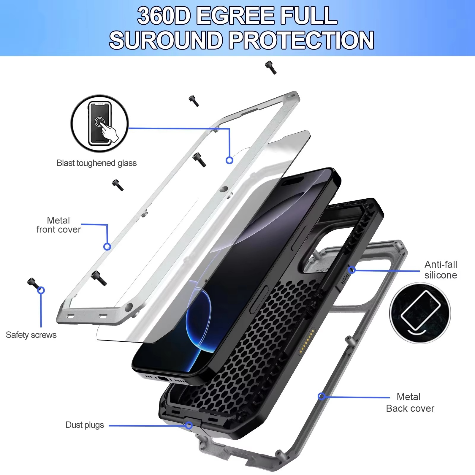 Robust Apple iPhone Case, MagSafe Compatible, Camera Lens and Screen Protection, Ultra Thin, Shockproof, Magnetic, Full All Around Protection, Metal Screw Bumper Cover
