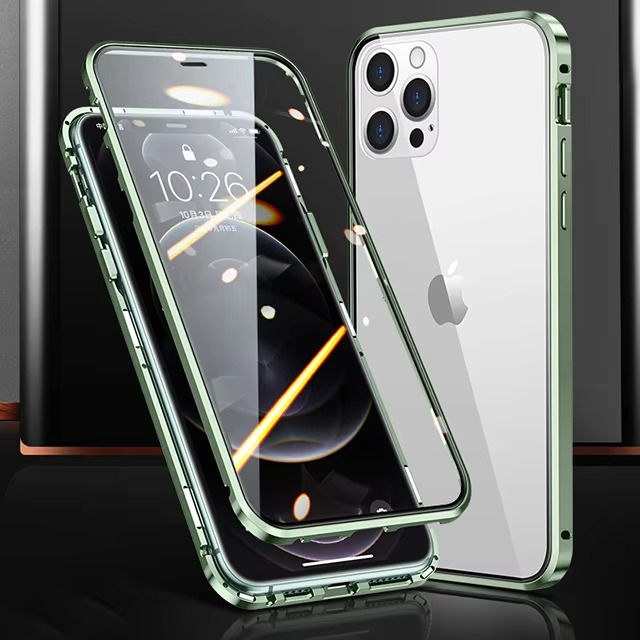 Robust Apple iPhone Case, MagSafe Compatible, Camera Lens and Screen Protection, Ultra Thin, Shockproof, Magnetic, Full All Around Protection, 360 Metal Glass Magnet Cover