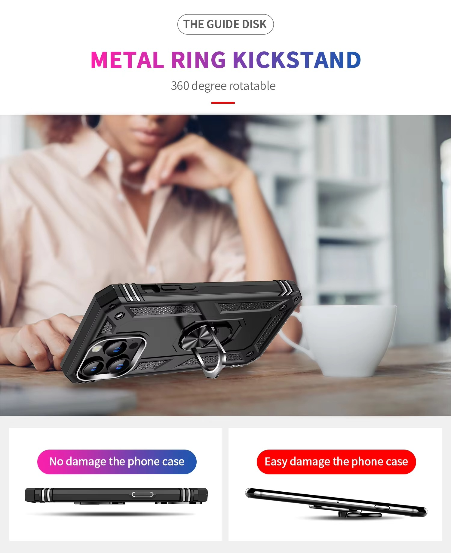 Robust Apple iPhone Case, MagSafe Compatible, Camera Lens and Screen Protection, Ultra Thin, Shockproof, Magnetic, Full All Around Protection, Metal Ring Kickstand Cover