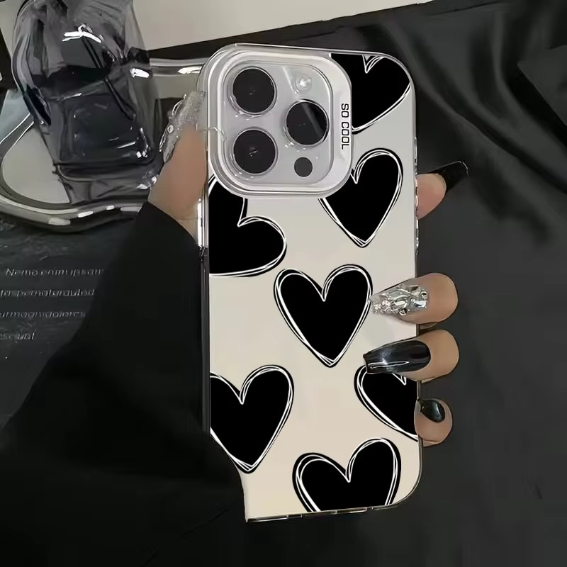 Luxury Apple iPhone Case, MagSafe Compatible, Camera Lens and Screen Protection, Ultra Thin, Shockproof, Magnetic, Full All Around Protection, Electroplate Heart Silver Cover
