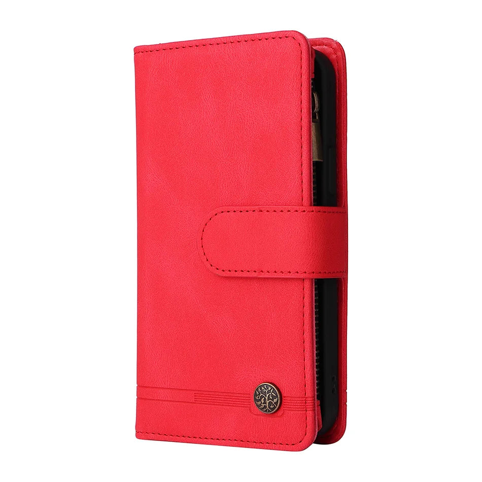Premium Retro Flip Leather iPhone Case – Zipper Wallet, Multi-Card Slots, Necklace Lanyard, Magnetic Closure, Shockproof Protection for iPhone