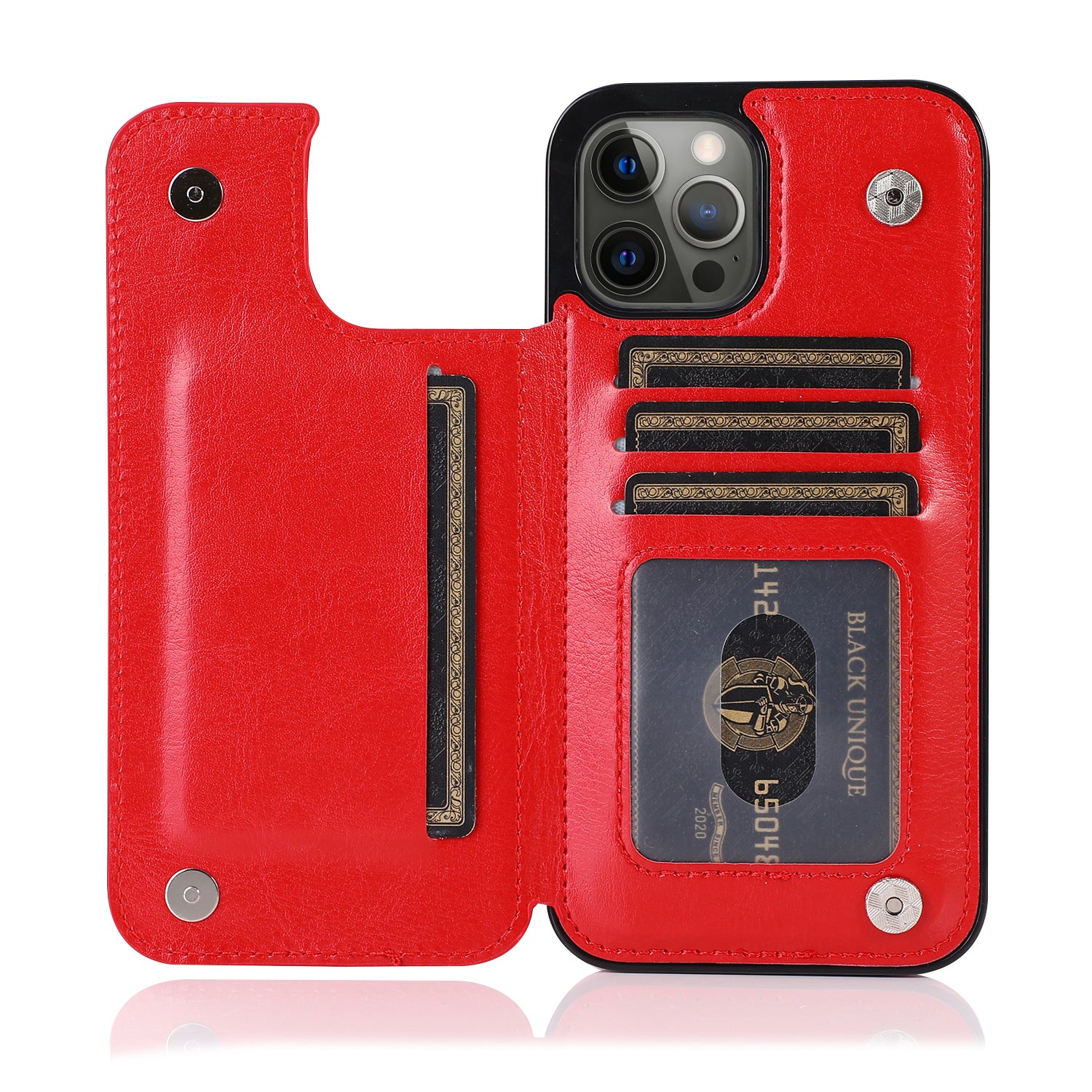 Luxury PU Leather Wallet iPhone Case – Kickstand, Card Holder Slots, Elegant Magnetic Closure for iPhone Models