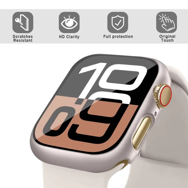 Tempered Glass Screen Protector Case – Full Cover Shockproof Bumper with Ultra-Clear Touch Glass, Compatible with 38mm to 45mm Smartwatches