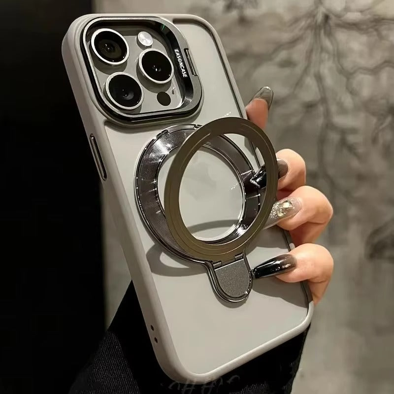 Luxury Apple iPhone Case MagSafe Compatible, Camera Lens & Screen Protection, Cover with Transparent Kickstand Bumper