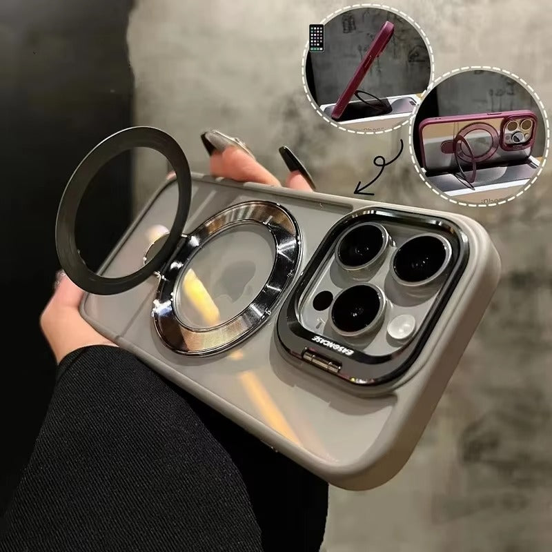 Luxury Apple iPhone Case MagSafe Compatible, Camera Lens & Screen Protection, Cover with Transparent Kickstand Bumper