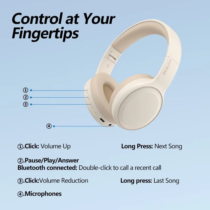 High Quality Foldable Wireless Headphones – Bluetooth 5.3 Over-Ear Gaming and Music Headset with Built-In Mic, with iPhone