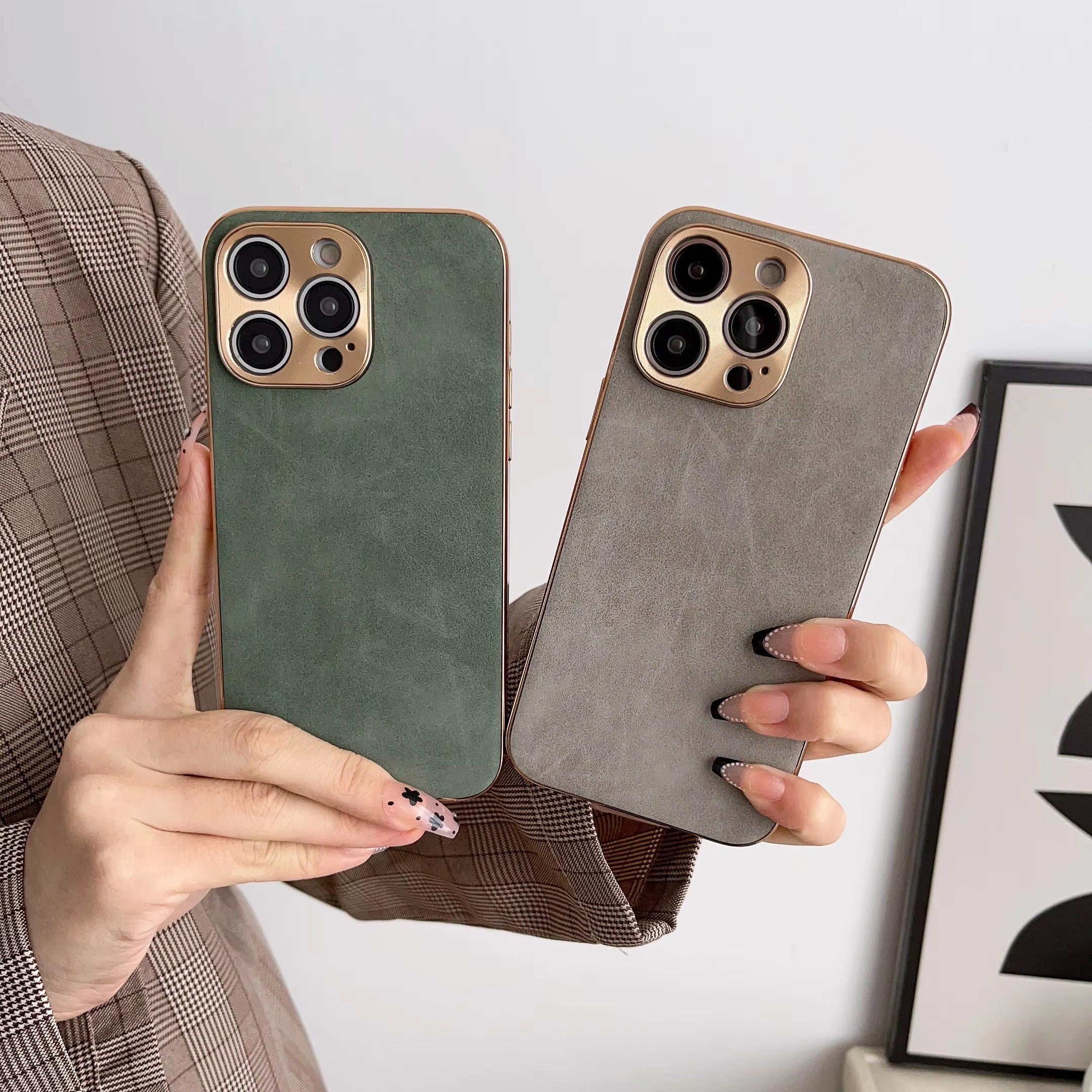 Luxury Lambskin Leather iPhone Case – Electroplated Frame, Soft & Durable Shell, Stylish Protection for Everyday Use 