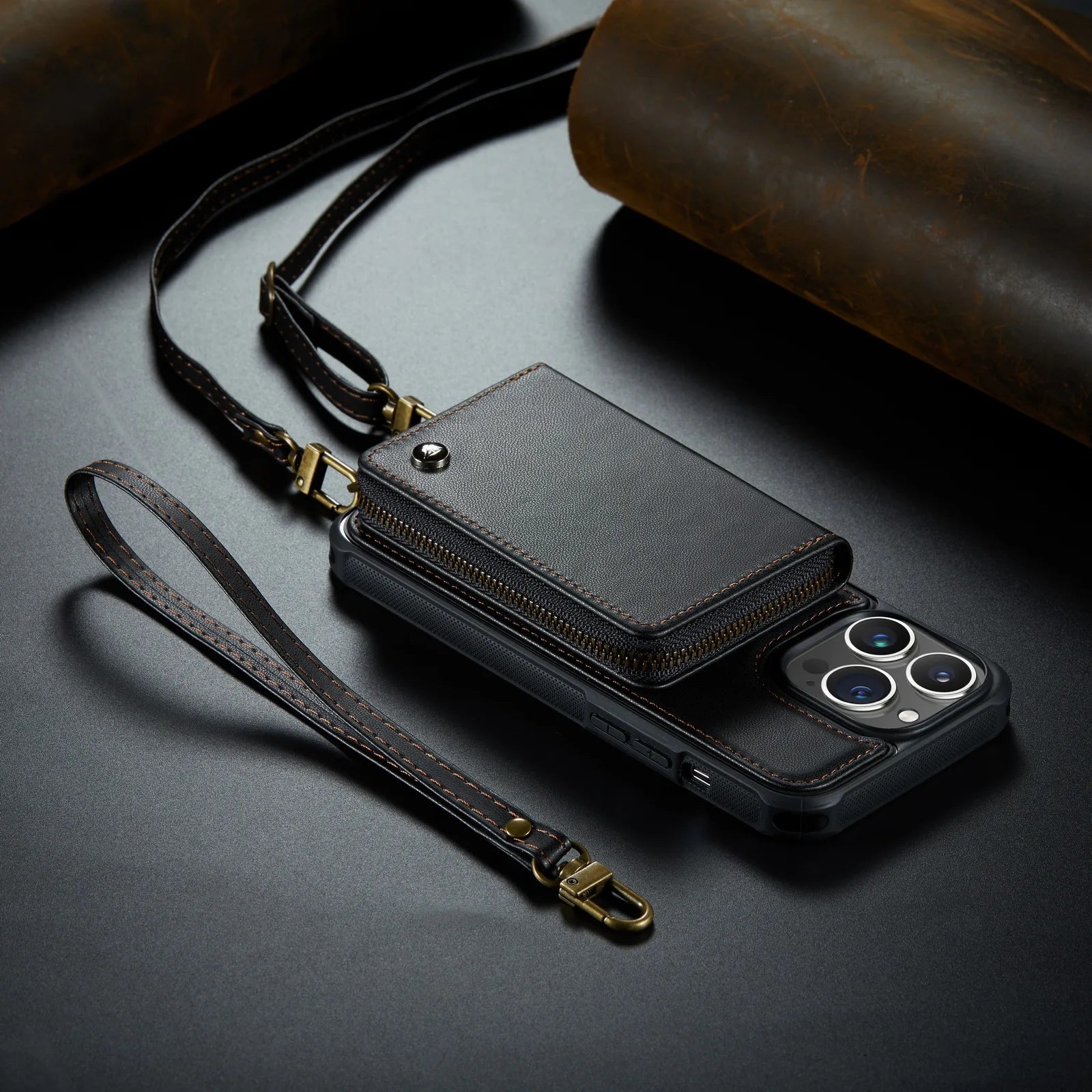 Luxury Leather Wallet Crossbody iPhone Case – Card Slot Holder, Stand Function, Hand Lanyard Strap, Shockproof Protection for iPhone
