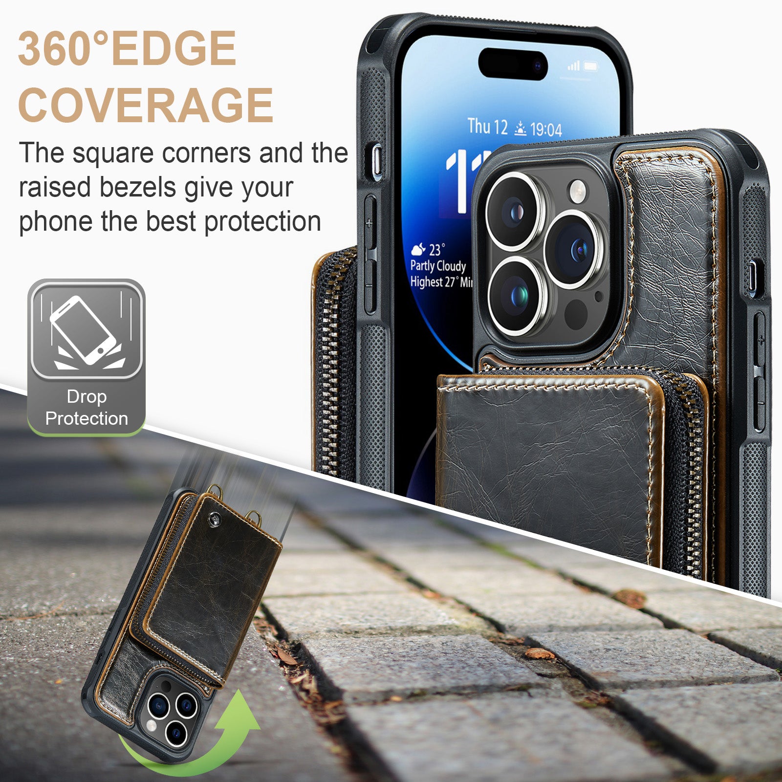 Luxury Leather Wallet Crossbody iPhone Case – Card Slot Holder, Stand Function, Hand Lanyard Strap, Shockproof Protection for iPhone