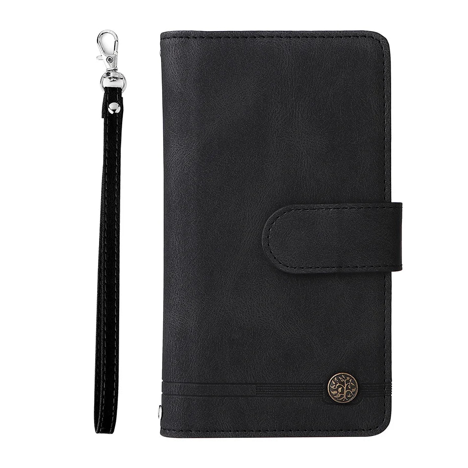 Premium Retro Flip Leather iPhone Case – Zipper Wallet, Multi-Card Slots, Necklace Lanyard, Magnetic Closure, Shockproof Protection for iPhone