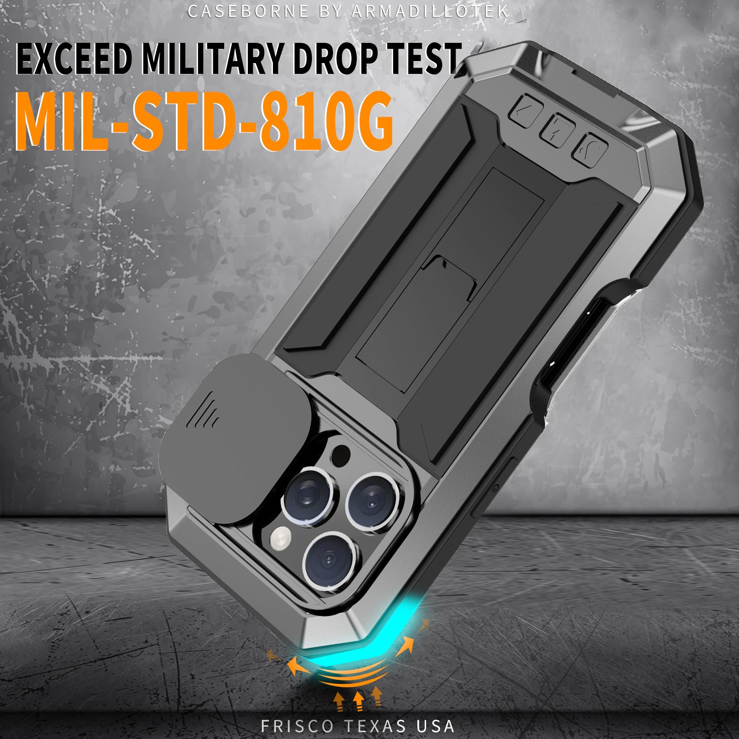 Military Heavy-Duty Metal iPhone Case – Full-Body Hybrid Cover with Slide Camera Protection & Built-in Screen Protector 