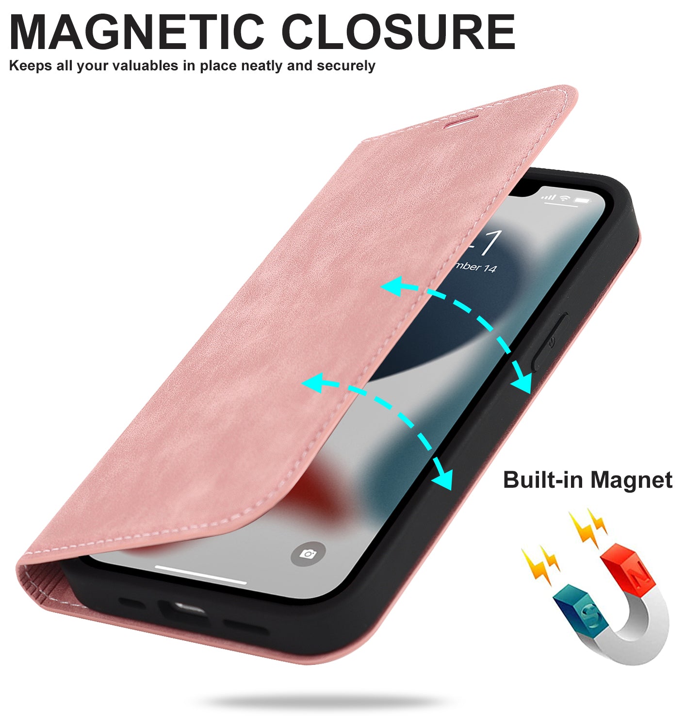 Luxury Magnetic Leather Wallet iPhone Case – MagSafe Wireless Charging, Card Slot, Stand Feature, Premium Protection, Stylish & Durable Cover