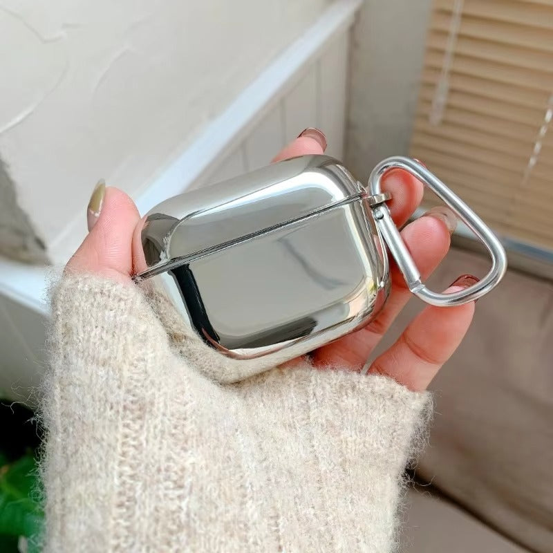 Luxury Electroplated Metal Case for AirPods 1, 2, 3, Pro – Silver Protective Cover with Keychain, Shockproof Earphone Shell for Wireless Charging Case