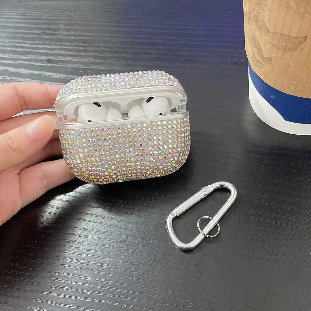 Luxury 3D Bling Diamond Hard Case for AirPods 1/2, Cute Protective Shell for Wireless Bluetooth Charging, Stylish Headphone Accessories for Girls & Women