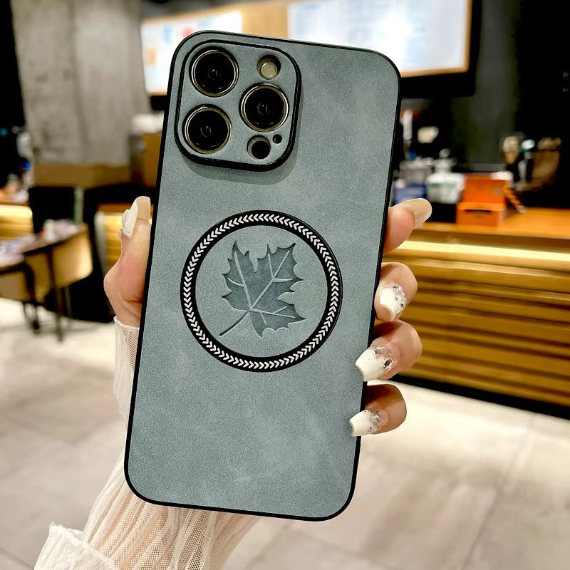 Premium Retro Leather Maple Leaf iPhone Case – MagSafe Charging, Stylish & Durable Full Protection Cover | Case for iPhone